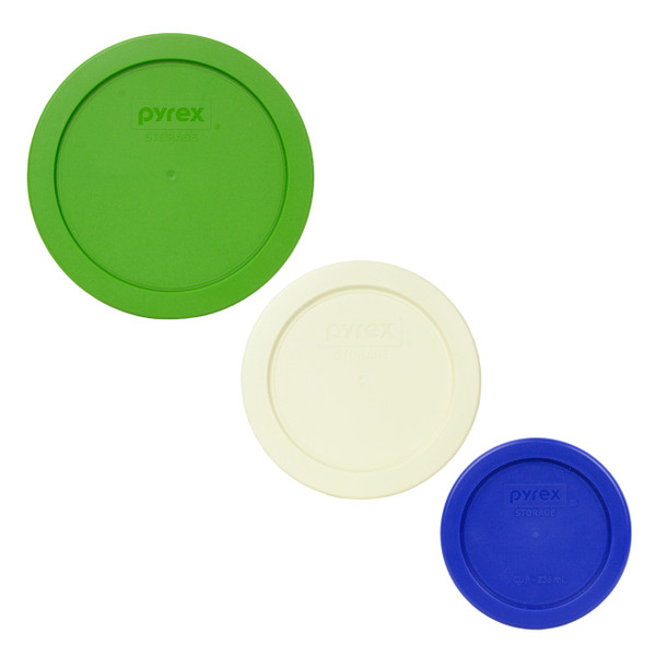 Pyrex 7201-PC Lawn Green, 7200-PC Sour Cream, 7202-PC Cadet Blue Food Storage Replacement Lid Covers