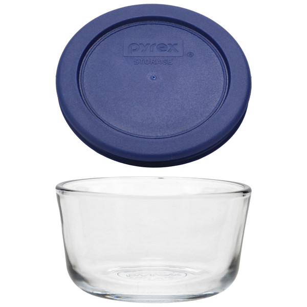 Pyrex 7202 1-Cup Glass Bowl & Dark Blue Lid