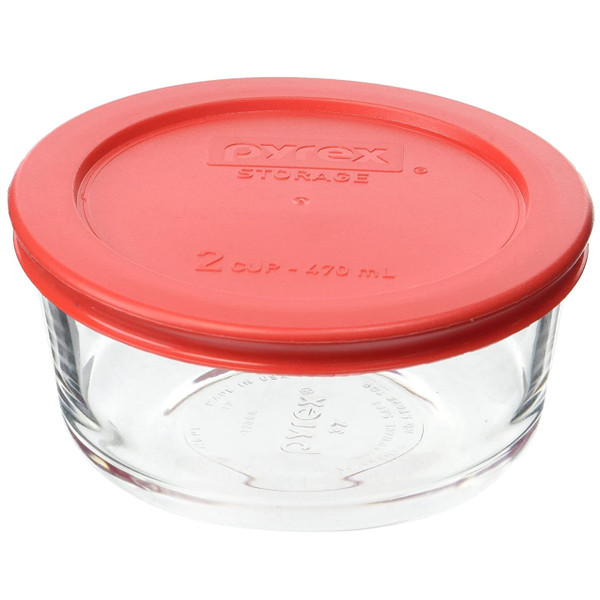 Pyrex Simply Store 7200 2-Cup Glass Storage Bowl w/ 7200-PC 2-Cup Red Lid Cover