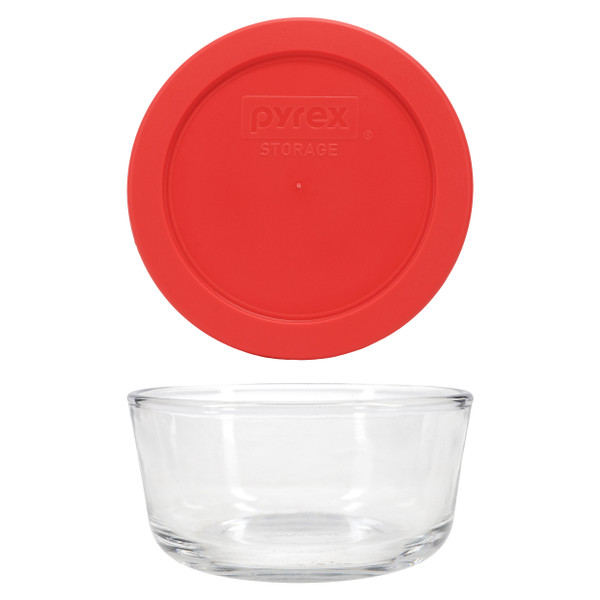 Pyrex 7200 2-Cup Glass Bowl & 7200-PC Red Food Storage Lid