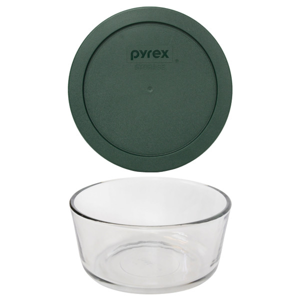 Pyrex 7201 4-Cup Round Glass Food Storage Bowl w/ 7201-PC 4-Cup Thyme Green Lid Cover