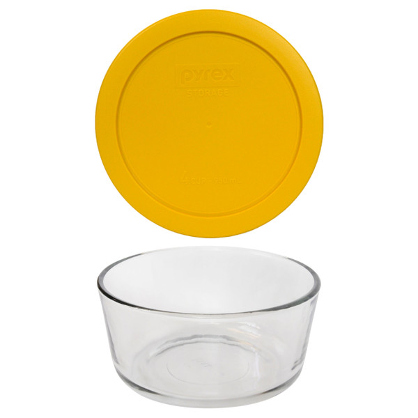 Pyrex 7201 4-Cup Round Glass Food Storage Bowl w/ 7201-PC Butter Yellow Lid Cover