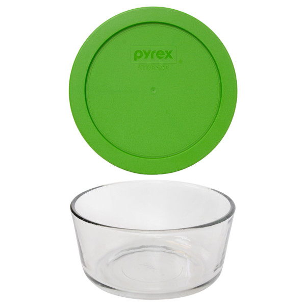 Pyrex 7201 4-Cup Round Glass Food Storage Bowl w/ 7201-PC Lawn Green Lid Cover