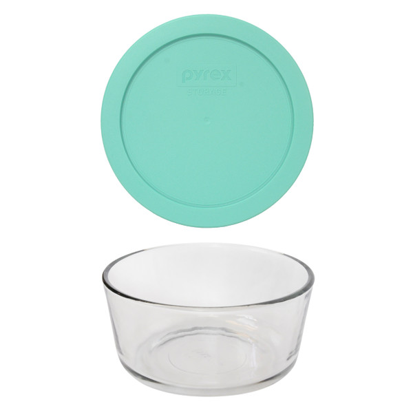 Pyrex 7201 4-Cup Round Glass Food Storage Bowl w/ 7201-PC Sea Glass Green Lid Cover