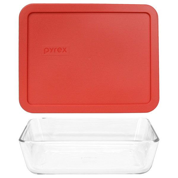 Pyrex (1) 7211 6 Cup Glass Dish & (1) 7211-PC Red Lid