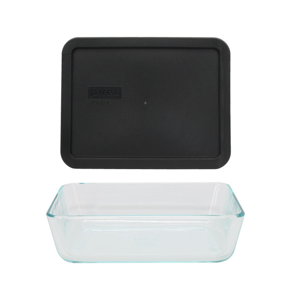 Pyrex 7211 6-Cup Rectangle Glass Food Storage Dish w/ 7211-PC 6-Cup Black Lid Cover