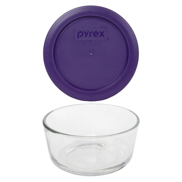 Pyrex Simply Store 7200 2-Cup Glass Storage Bowl w/ 7200-PC 2-Cup Plum Purple Lid Cover