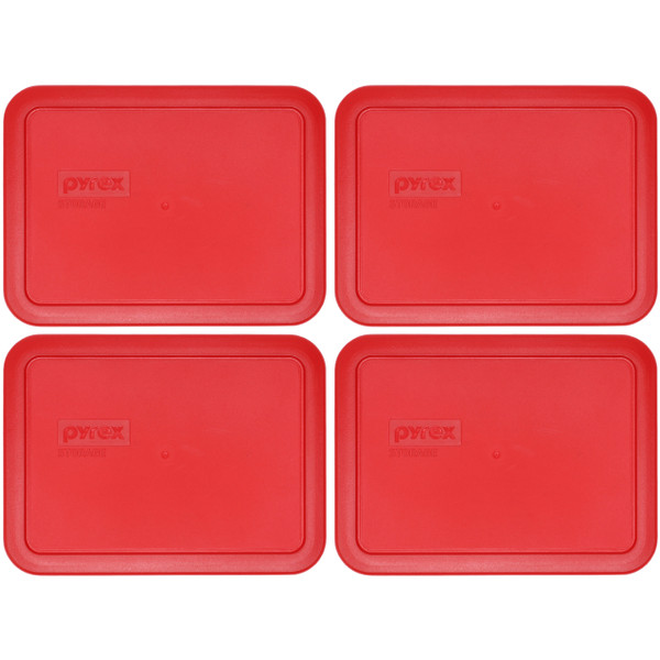 Pyrex 7210-PC Poppy Red Food Storage Rectangle Replacement Lid Cover (4-Pack)