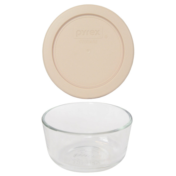Pyrex 7202 1-Cup Glass Storage Bowl with 7202-PC Blush Colored Plastic Lid Cover