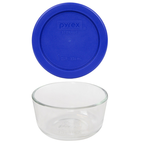 Pyrex 7202 1 Cup Glass Dish & 7202-PC 1 Cup Cadet Blue Replacement Lid Cover