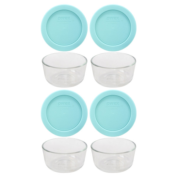 Pyrex 7202 1 Cup Glass Dish & 7202-PC 1 Cup Jade Dust Green Replacement Lid Cover (4-Pack)