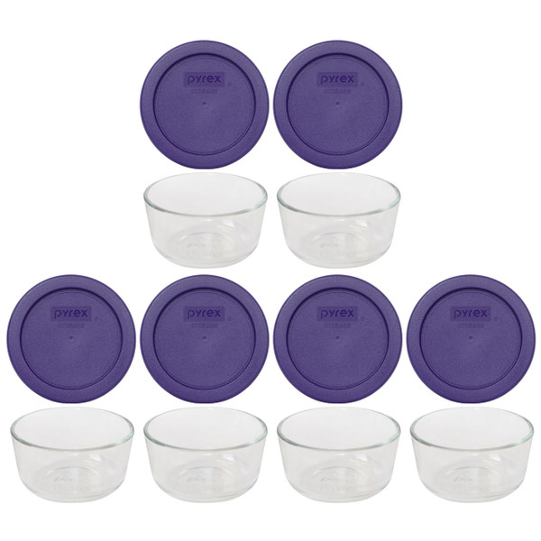 Pyrex 7202 1 Cup Glass Dish & 7202-PC 1 Cup Plum Purple Replacement Lid Cover (6-Pack)