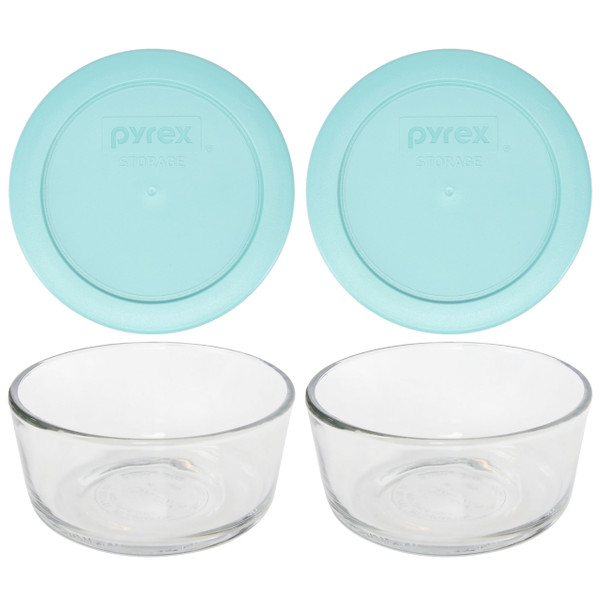 Pyrex Simply Store 7200 2-Cup Glass Storage Bowl and 7200-PC 2-Cup Jade Dust Green Lid Cover (2-Pack)