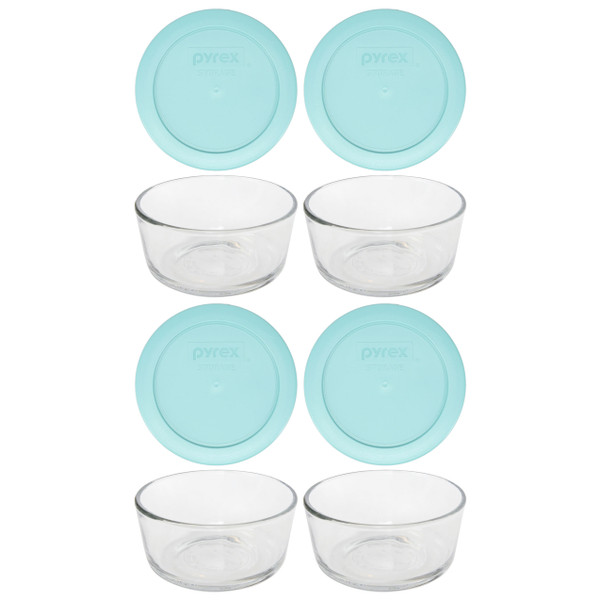 Pyrex Simply Store 7200 2-Cup Glass Storage Bowl and 7200-PC 2-Cup Jade Dust Green Lid Cover (4-Pack)