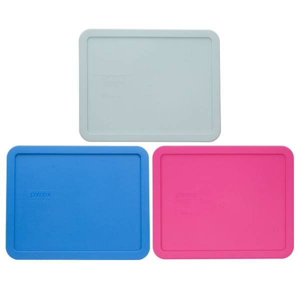 Pyrex 7212-PC Muddy Aqua, Marine Blue, and Pink Food Storage Replacement Lid Covers