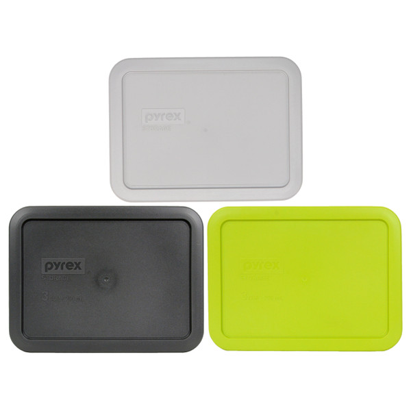 Pyrex 7210-PC (1) Jet Grey, (1) Charcoal Grey, and (1) Edamame Green Food Storage Replacement Lid Cover