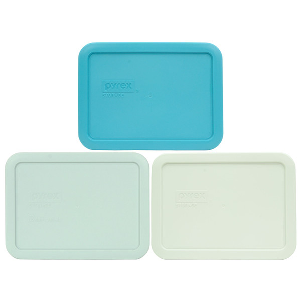 Pyrex 7210-PC (1) Surf Blue, (1) Muddy Aqua, and (1) White Food Storage Replacement Lid Cover