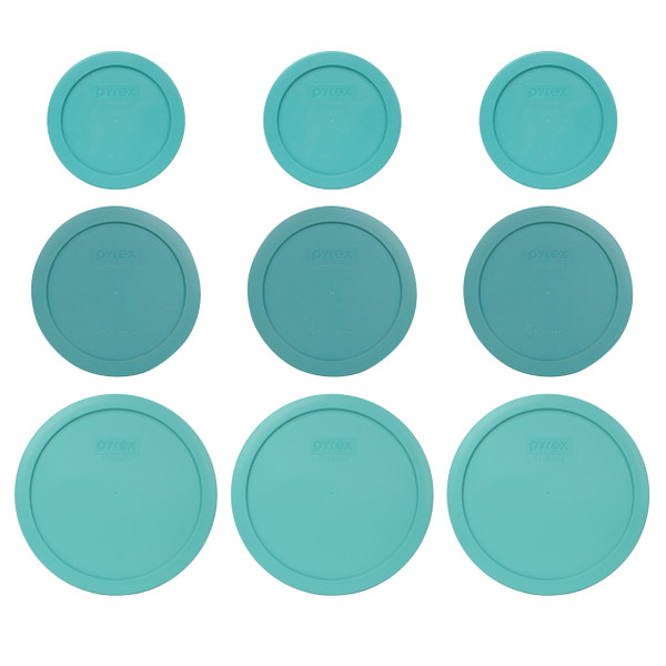Pyrex (3) 7200-PC, (3) 7201-PC, & (3) 7402-PC Turquoise Food Storage Replacement Lids