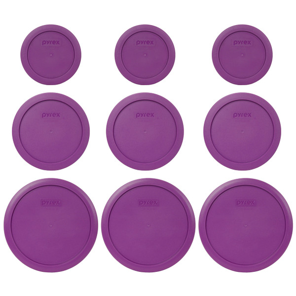 Pyrex (3) 7200-PC, (3) 7201-PC, & (3) 7402-PC Thistle Purple Food Storage Replacement Lids