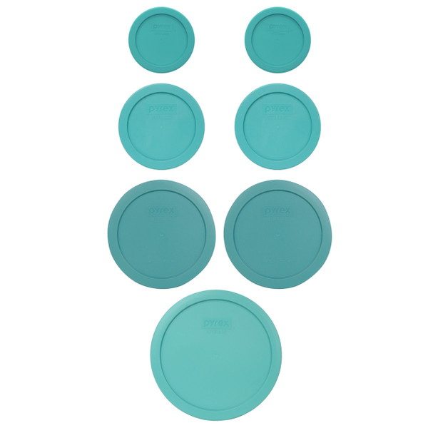Pyrex (2) 7202-PC, (2) 7200-PC, (2) 7201-PC, & (1) 7402-PC Turquoise Food Storage Replacement Lids