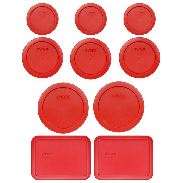 Pyrex (3) 7202-PC, (2) 7200-PC, (2) 7201-PC, & (2) 7210-PC Poppy Red Food Storage Replacement Lids