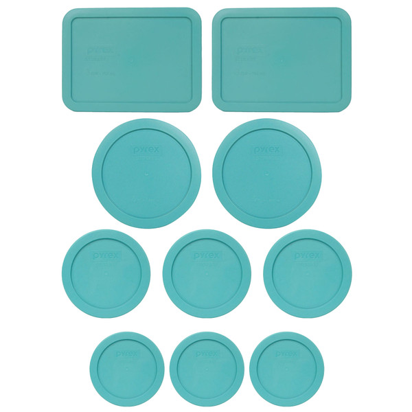 Pyrex (3) 7202-PC, (3) 7200-PC, (2) 7201-PC, & (2) 7210-PC Turquoise Food Storage Replacement Lids