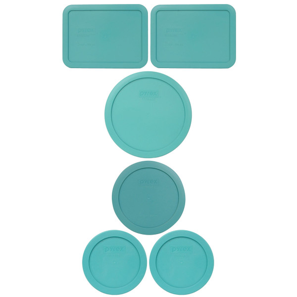 Pyrex (2) 7200-PC, (1) 7201-PC, (2) 7210-PC, & (1) 7402-PC Turquoise Food Storage Replacement Lids
