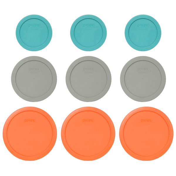Pyrex (3) 7200-PC Turquoise, (3) 7201-PC Jet Grey, & (3) s