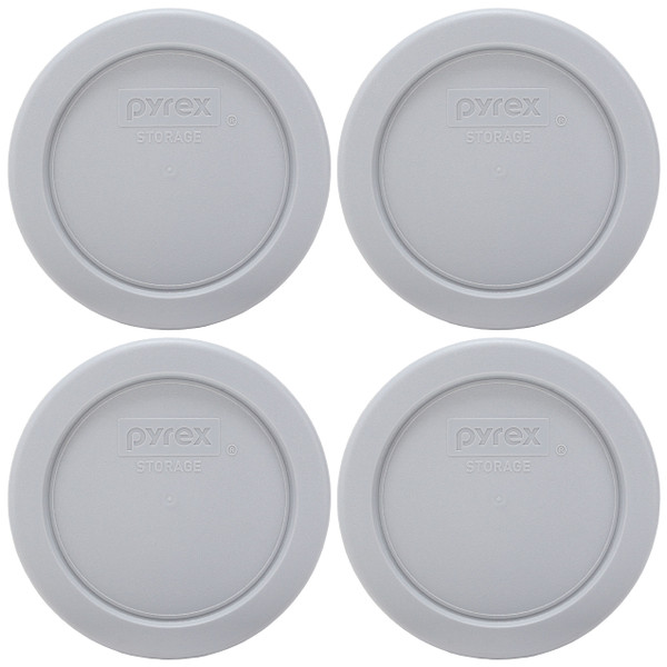 Pyrex 7202-PC Jet Grey Round Plastic Food Storage Replacement Lid Cover (4-Pack)