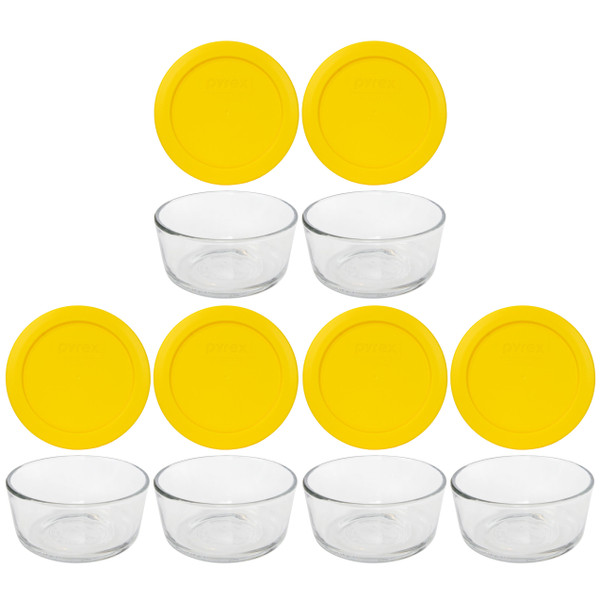 Pyrex Simply Store 7200 2-Cup Glass Storage Bowl and 7200-PC Meyer Lemon Yellow Plastic Lid (6-Pack)