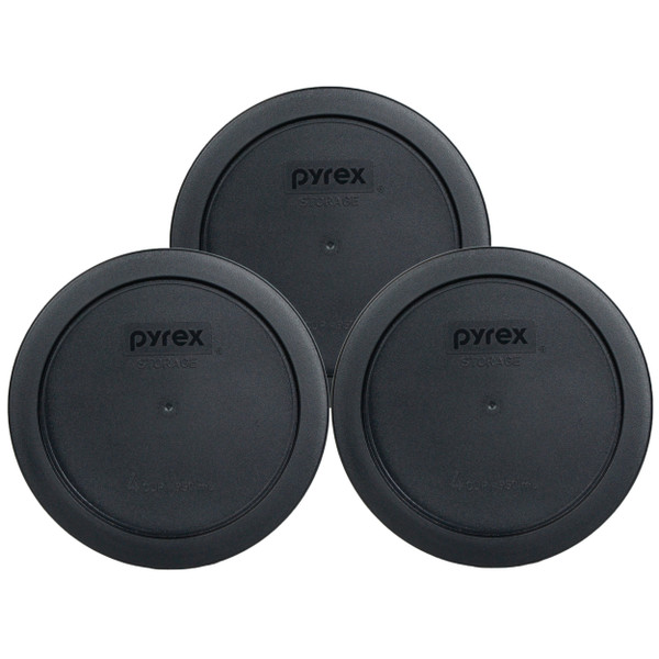 Pyrex 7201-PC Black Round Plastic Food Storage Replacement Lid Cover (3-Pack)