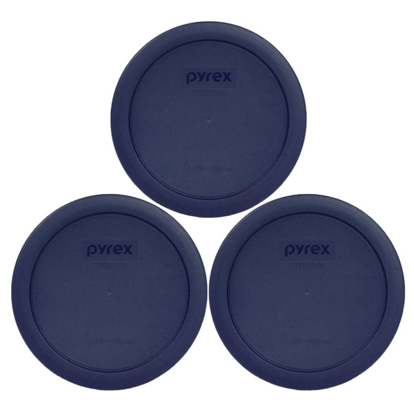 Pyrex 7201-PC Blue Round Plastic Food Storage Replacement Lid Cover (3-Pack)