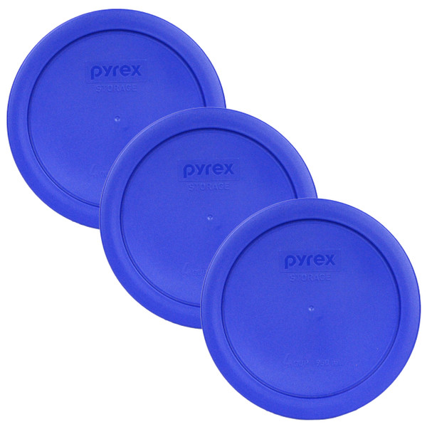 Pyrex 7201-PC Cadet Blue Round Plastic Food Storage Replacement Lid Cover (3-Pack)