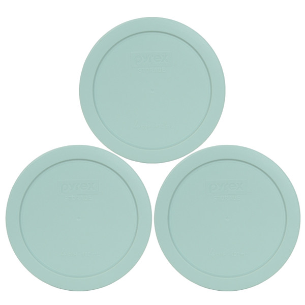 Pyrex 7201-PC Muddy Aqua Round Plastic Food Storage Replacement Lid Cover (3-Pack)