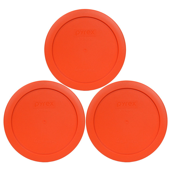 Pyrex 7201-PC Pumpkin Orange Round Plastic Food Storage Replacement Lid Cover (3-Pack)