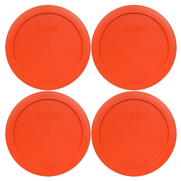 Pyrex 7201-PC Pumpkin Orange Round Plastic Food Storage Replacement Lid Cover (4-Pack)