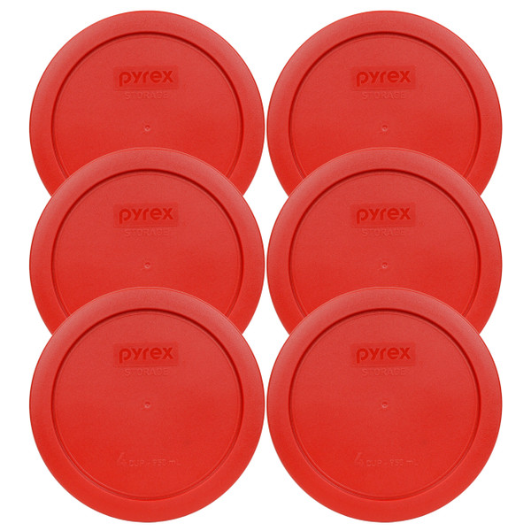 Pyrex 7201-PC Poppy Red Round Plastic Food Storage Replacement Lid Cover (6-Pack)