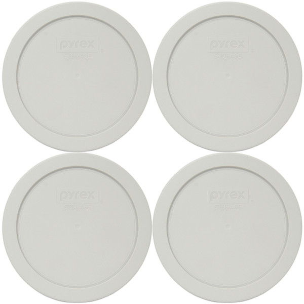 Pyrex 7201-PC Sleek Silver Round Plastic Food Storage Replacement Lid Cover (4-Pack)