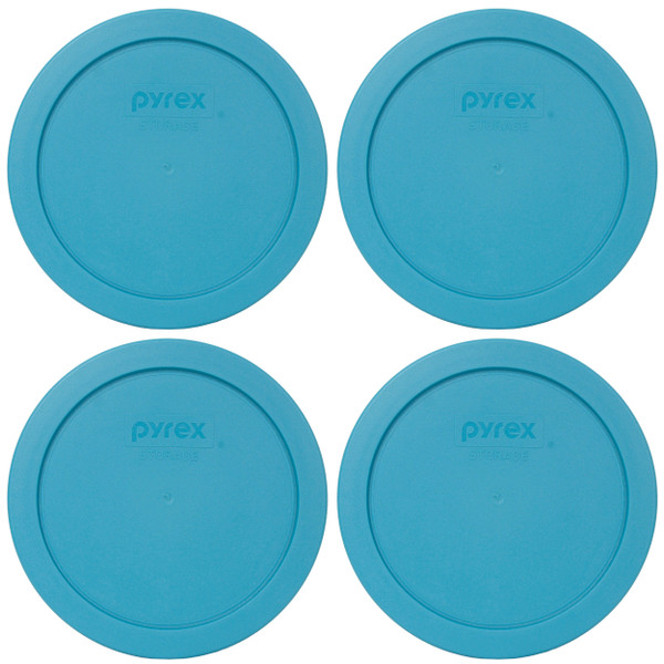 Pyrex 7201-PC Teal Blue Round Plastic Food Storage Replacement Lid Cover, Made in the USA (4-Pack)