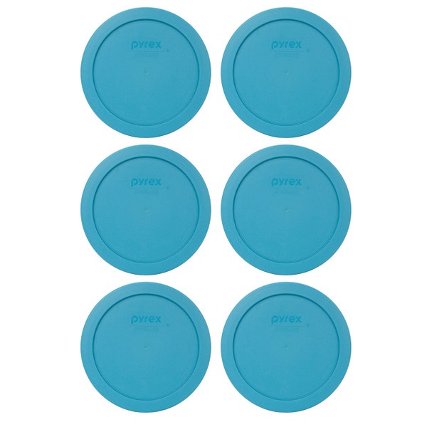 Pyrex 7201-PC Teal Blue Round Plastic Food Storage Replacement Lid Cover, Made in the USA (6-Pack)