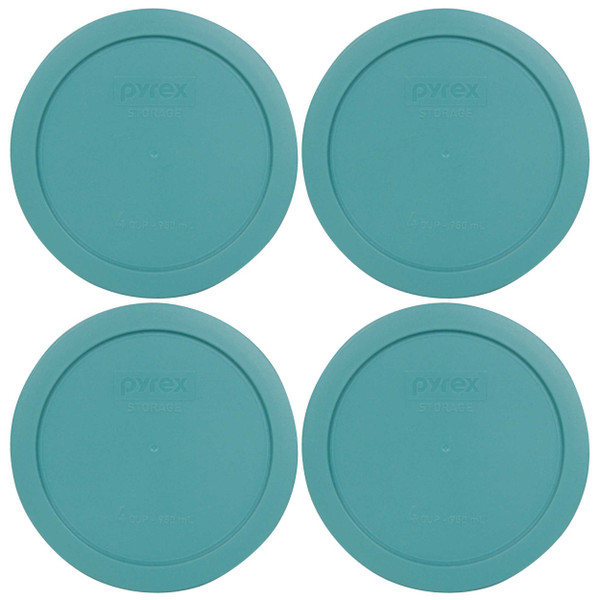 Pyrex 7201-PC Turquoise Round Plastic Food Storage Replacement Lid Cover (4-Pack)