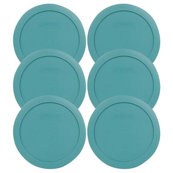 Pyrex 7201-PC Turquoise Round Plastic Food Storage Replacement Lid Cover (6-Pack)