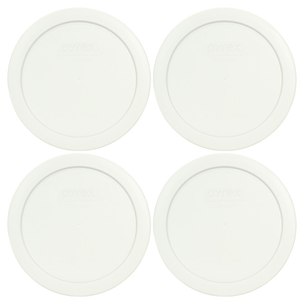 Pyrex 7201-PC White Round Plastic Food Storage Replacement Lid Cover (4-Pack)