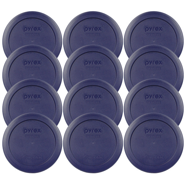 Pyrex 7200-PC Blue Round Plastic Food Storage Replacement Lid Cover, Made in the USA (12-Pack)