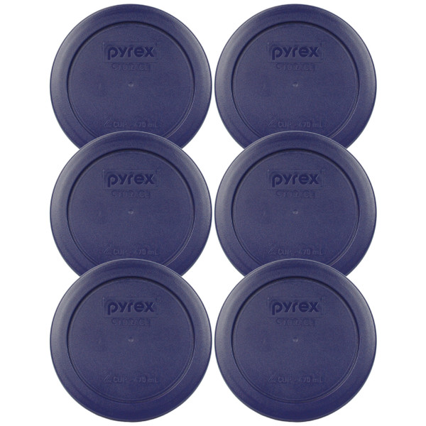 Pyrex 7200-PC Blue Round Plastic Food Storage Replacement Lid Cover, Made in the USA (6-Pack)