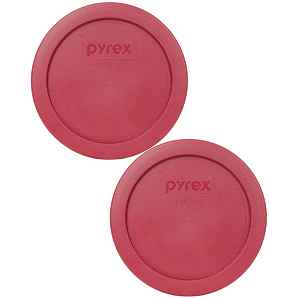 Pyrex 7200-PC Berry Red Round Plastic Food Storage Replacement Lid Cover (2-Pack)