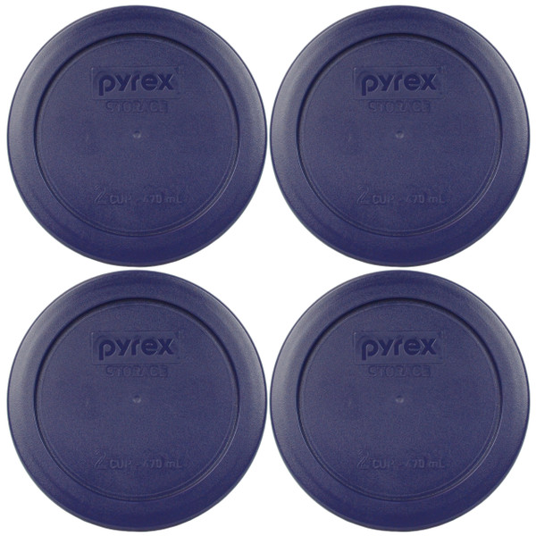 Pyrex 7200-PC Blue Round Plastic Food Storage Replacement Lid Cover, Made in the USA (4-Pack)