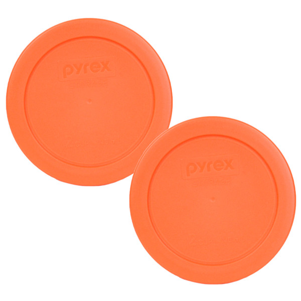 Pyrex 7200-PC Orange Round Plastic Food Storage Replacement Lid Cover (2-Pack)