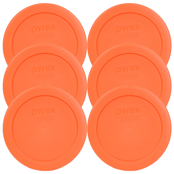 Pyrex 7200-PC Orange Round Plastic Food Storage Replacement Lid Cover (6-Pack)