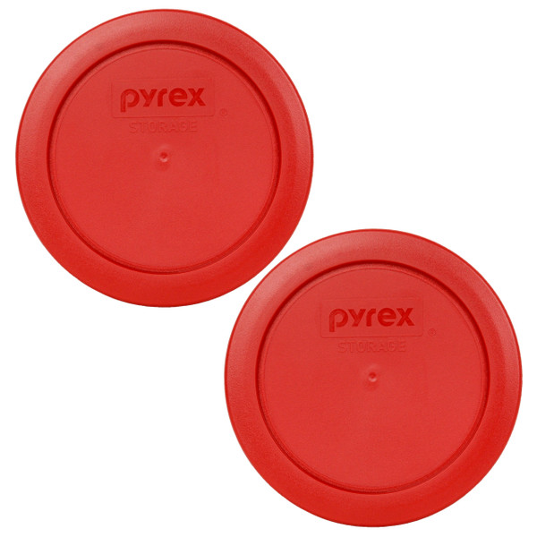 Pyrex 7200-PC Poppy Red Round Plastic Food Storage Replacement Lid Cover (2-Pack)